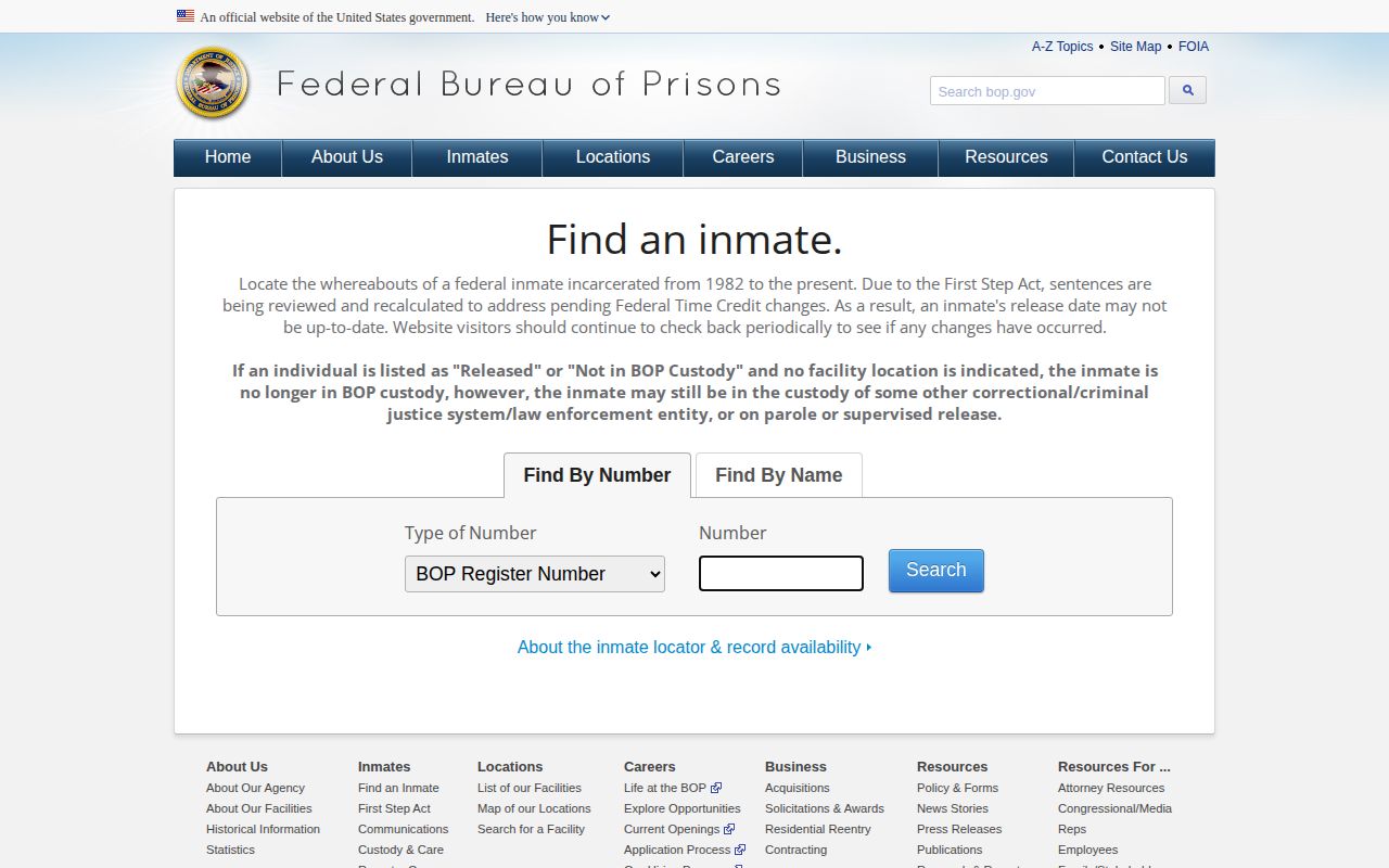 Federal BOP Gordon County release record locator