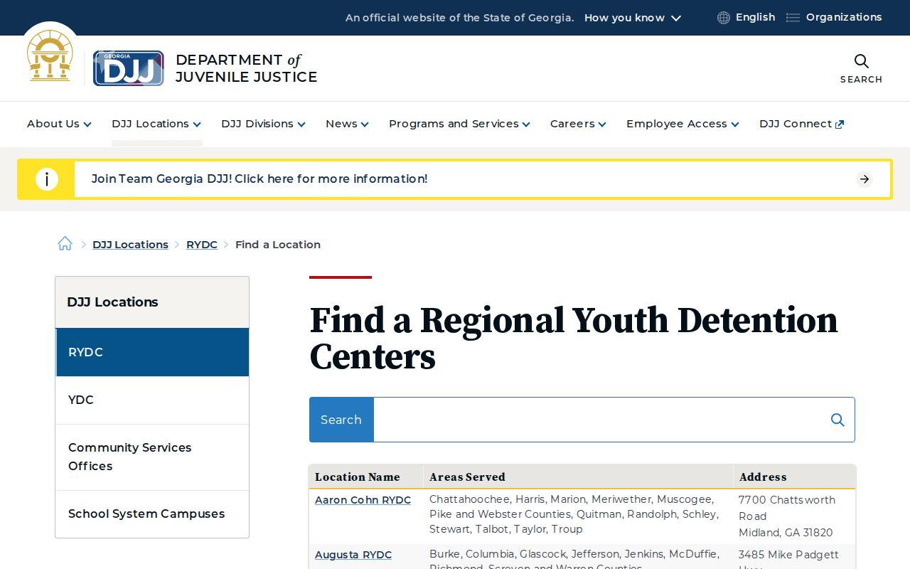 Elbert Shaw RYDC Gordon County juvenile release directory